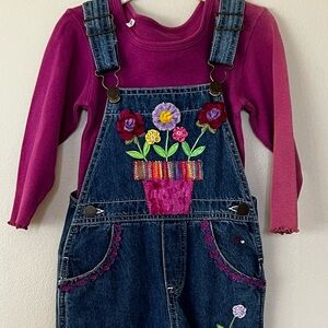 Vintage Denim Overalls with Custom made Floral Embroidery